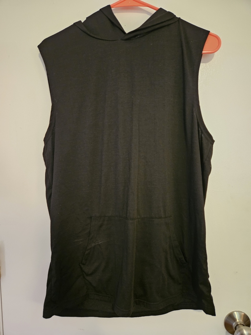 Black Sleeveless Hoodie Tank with Kangaroo Pocket